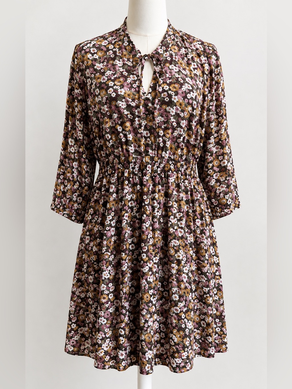 Torrid Burgundy Floral  Dress Womens 0 Plus Tie Neck Work Casual